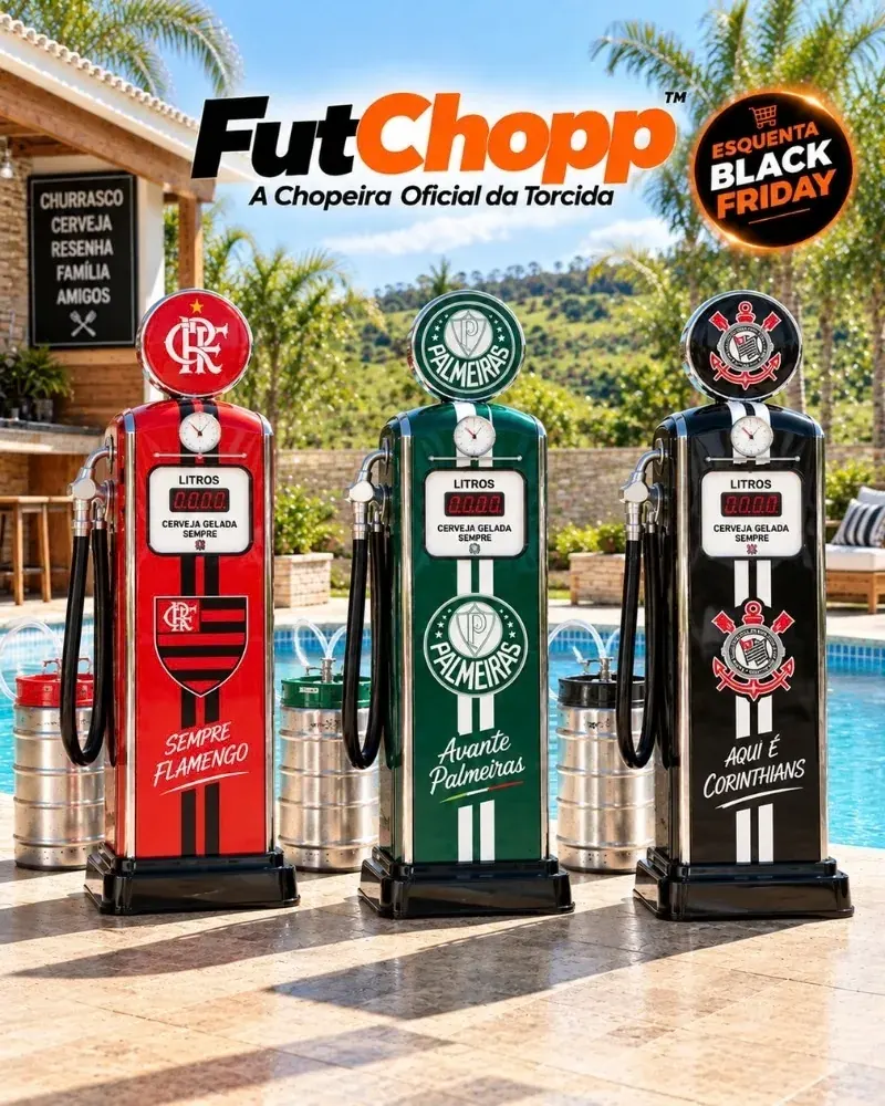 FutChopp™ Chopeira de Futebol Personalizada com Nome e Time do Torcedor